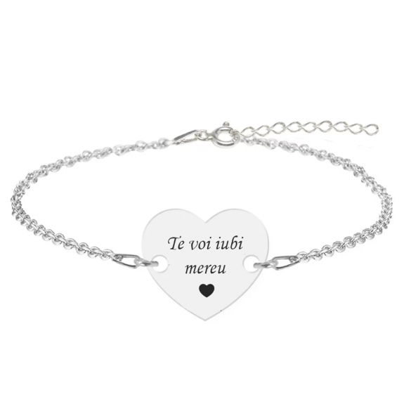 Bratara argint inimioara 16 mm - personalizata cu text Bratara argint inimioara 16 mm - personalizata cu text